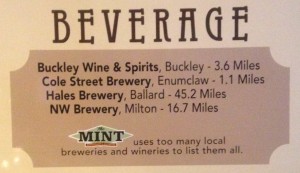 local beverage purveyors supported by the mint restaurant