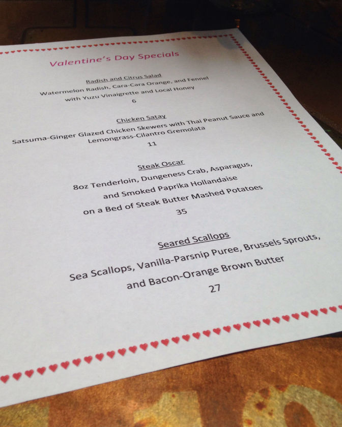 Valentine's Day special Menu at the Mint in Enumclaw