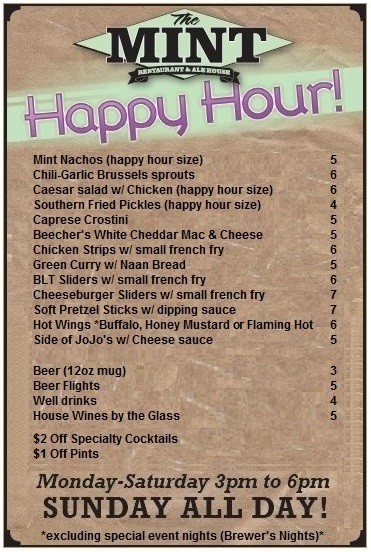 New Spring Happy Hour Menu | The Historic Mint Restaurant and Alehouse